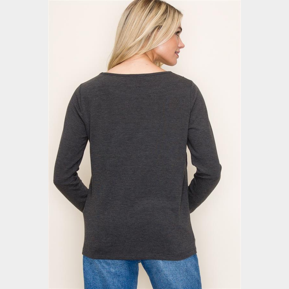 Charcoal Crew Neck Out seamed Knit Top