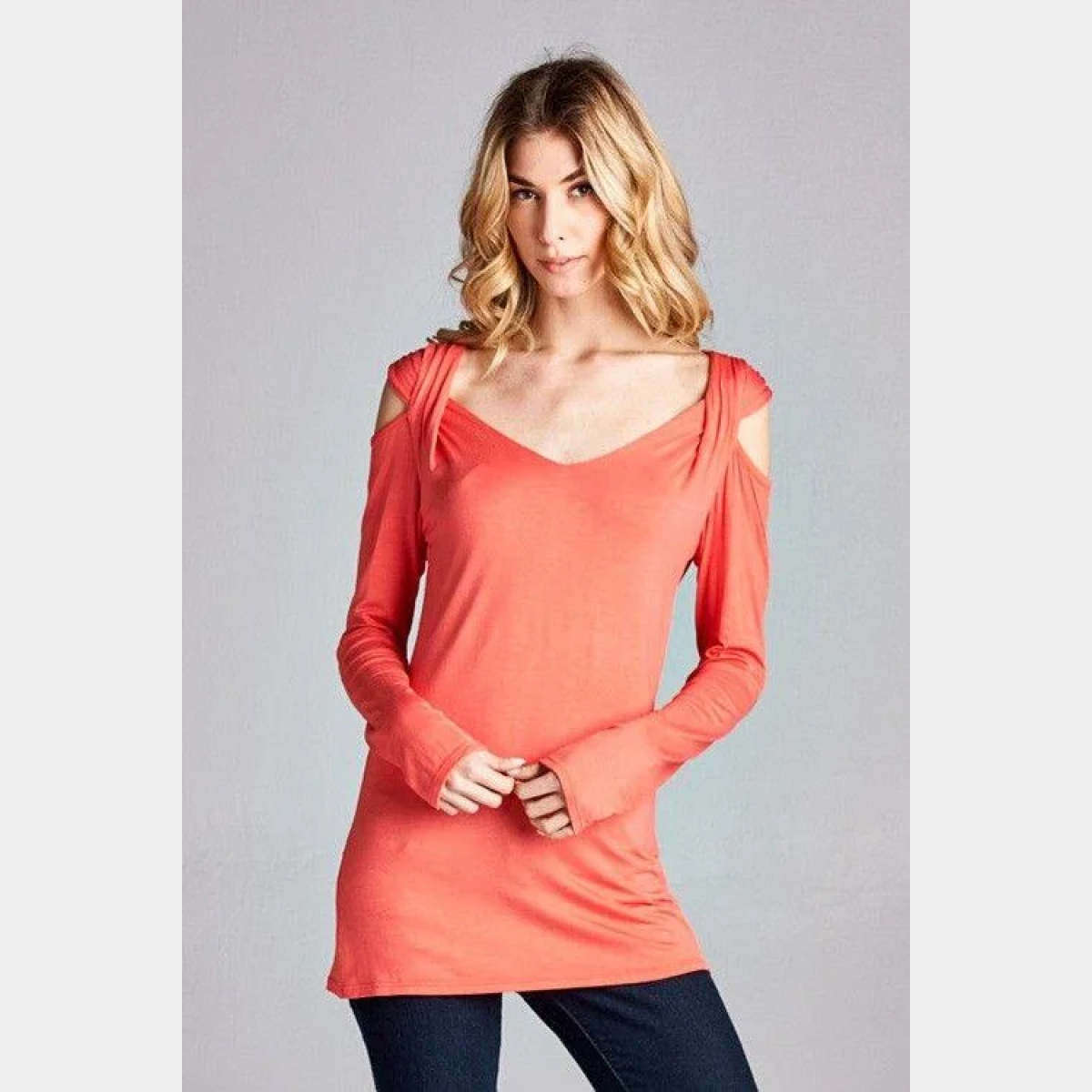 Coral Twisted shoulder jersey