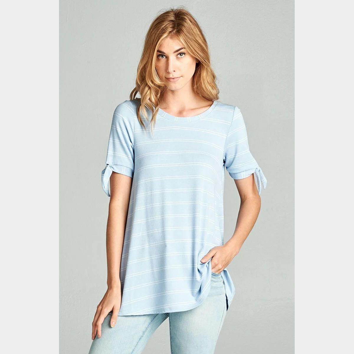 Denim Blue Double Stripe Rayon Crepe Top