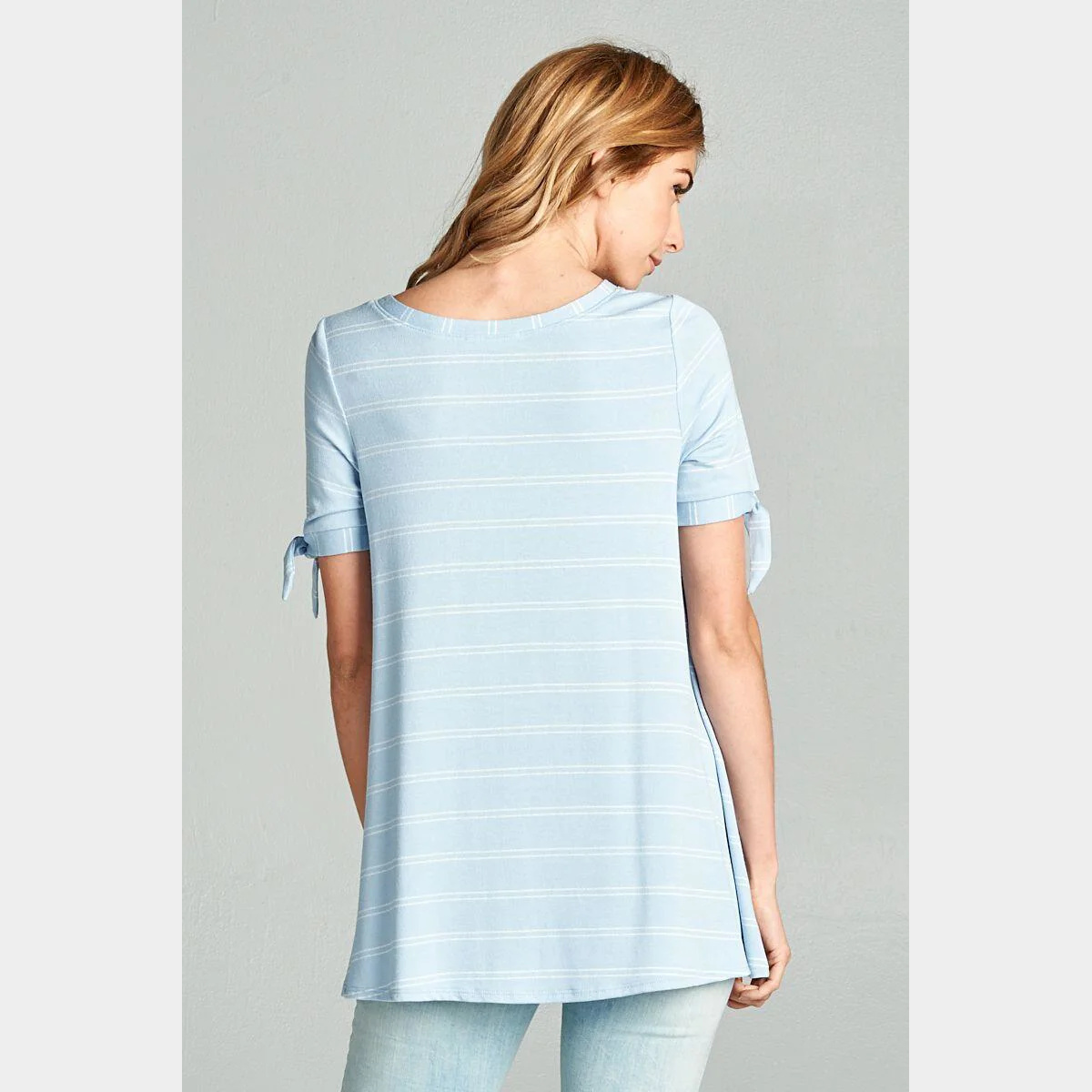 Denim Blue Double Stripe Rayon Crepe Top