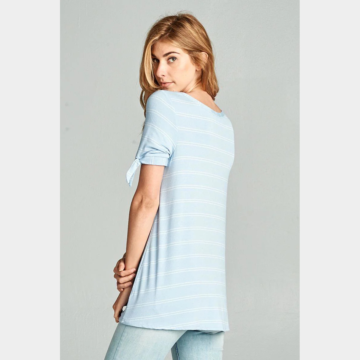 Denim Blue Double Stripe Rayon Crepe Top