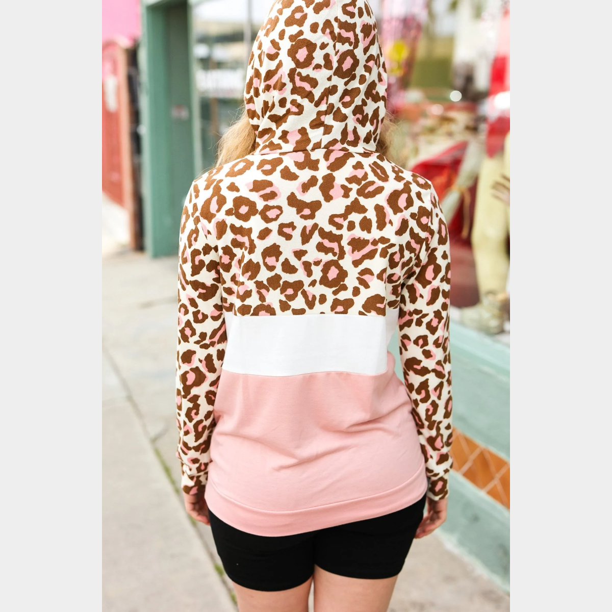 Embolden Brown & Blush Animal Print Color Block Hoodie