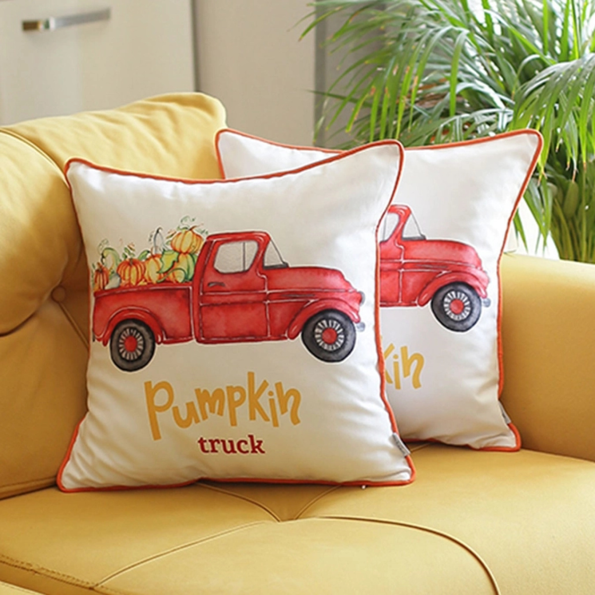 Fall Season Throw Pillow Pumpkin Truck 18 X 18