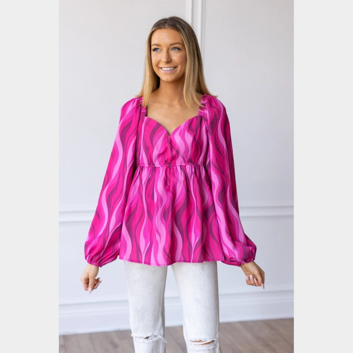 Flirty in Fuchsia Balloon-Sleeve Blouse