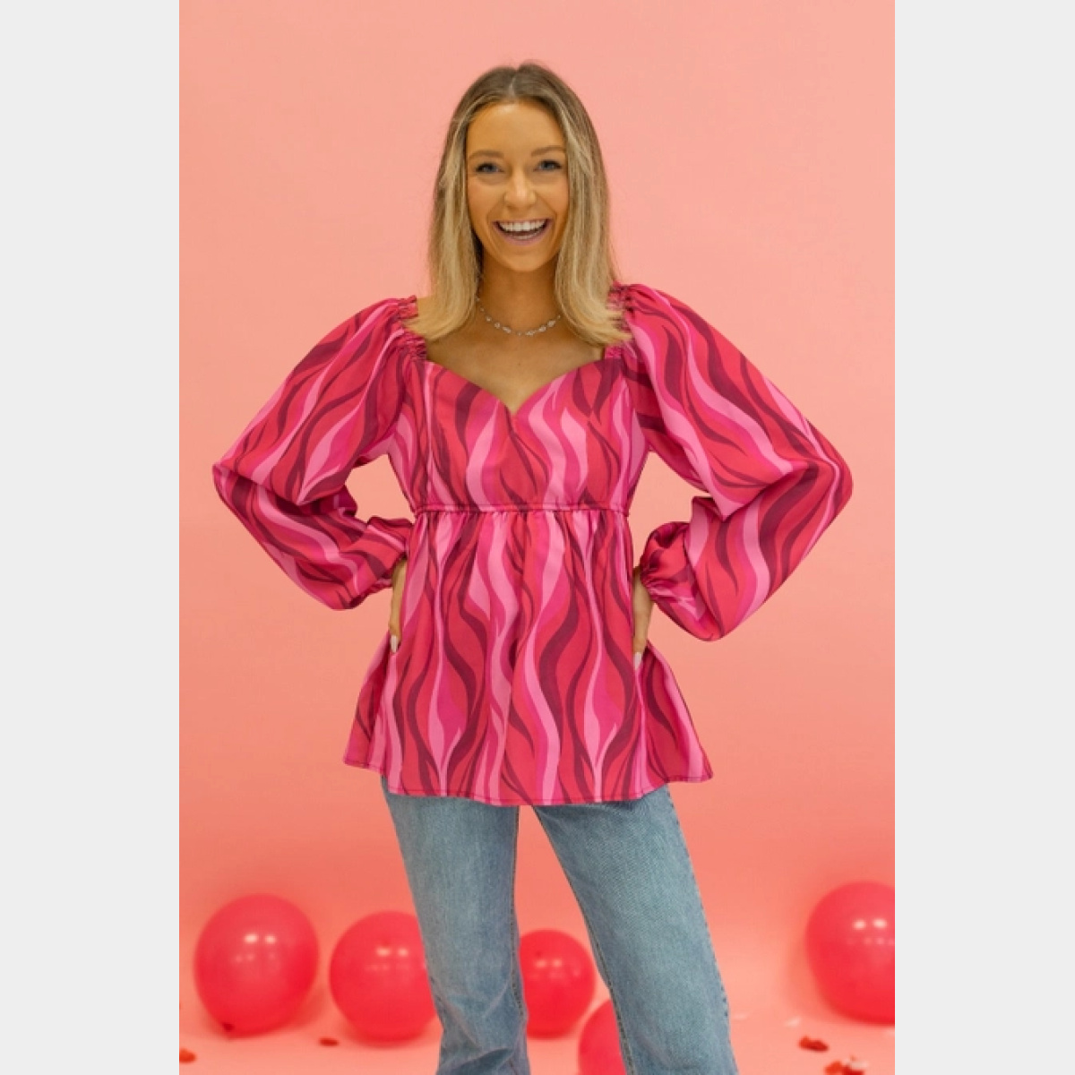 Flirty in Fuchsia Balloon-Sleeve Blouse