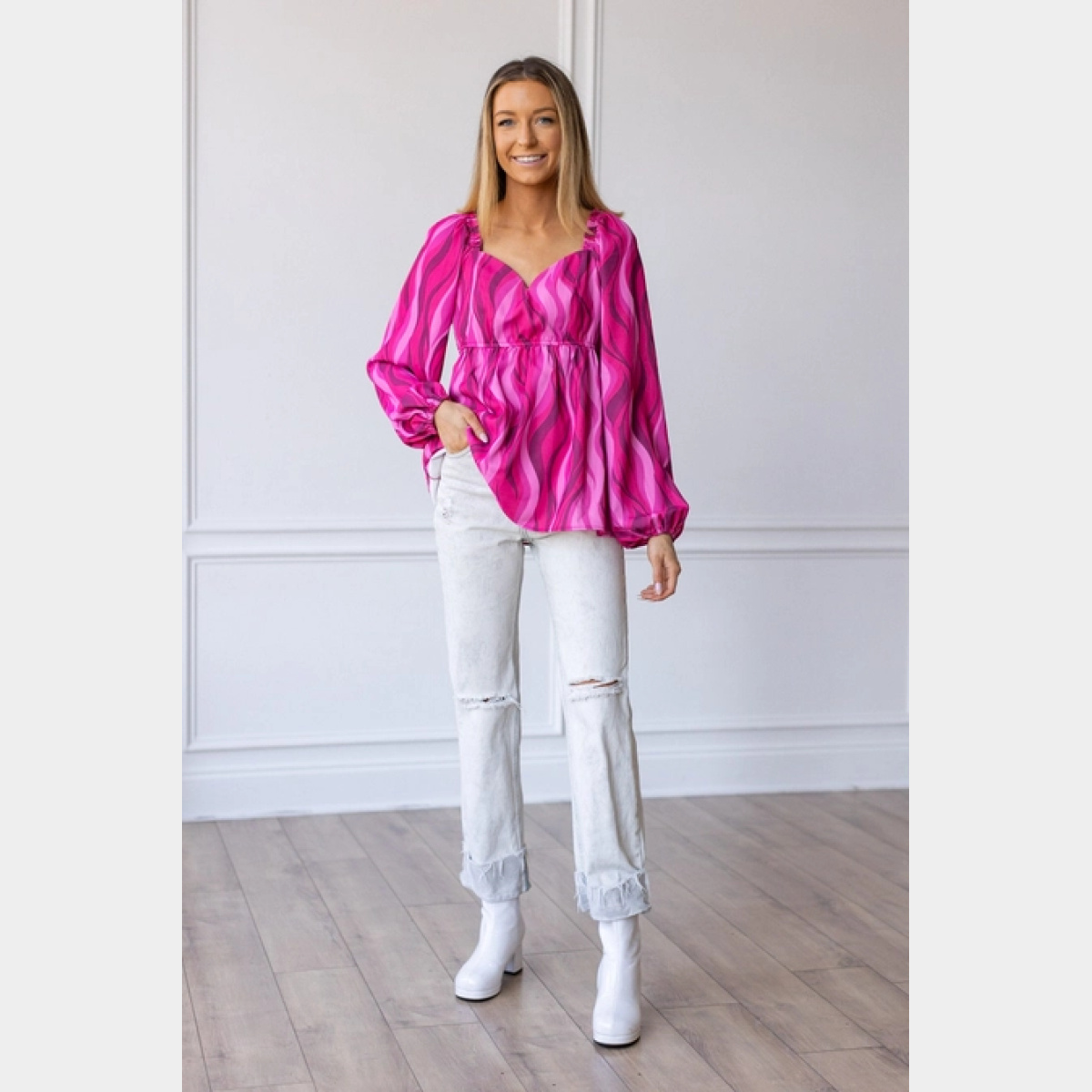 Flirty in Fuchsia Balloon-Sleeve Blouse