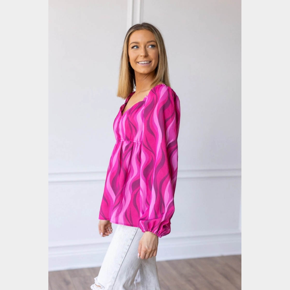 Flirty in Fuchsia Balloon-Sleeve Blouse