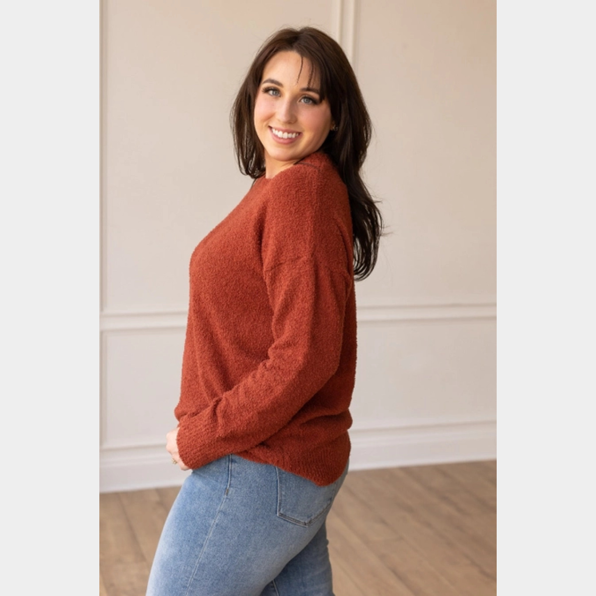 In with the New Rust Faux Mohair Sweater