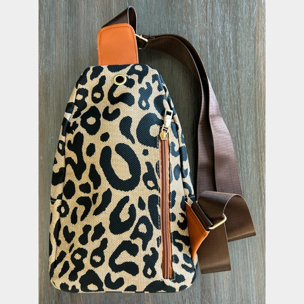 Leopard Double Zipper Crossbody Sling Bag