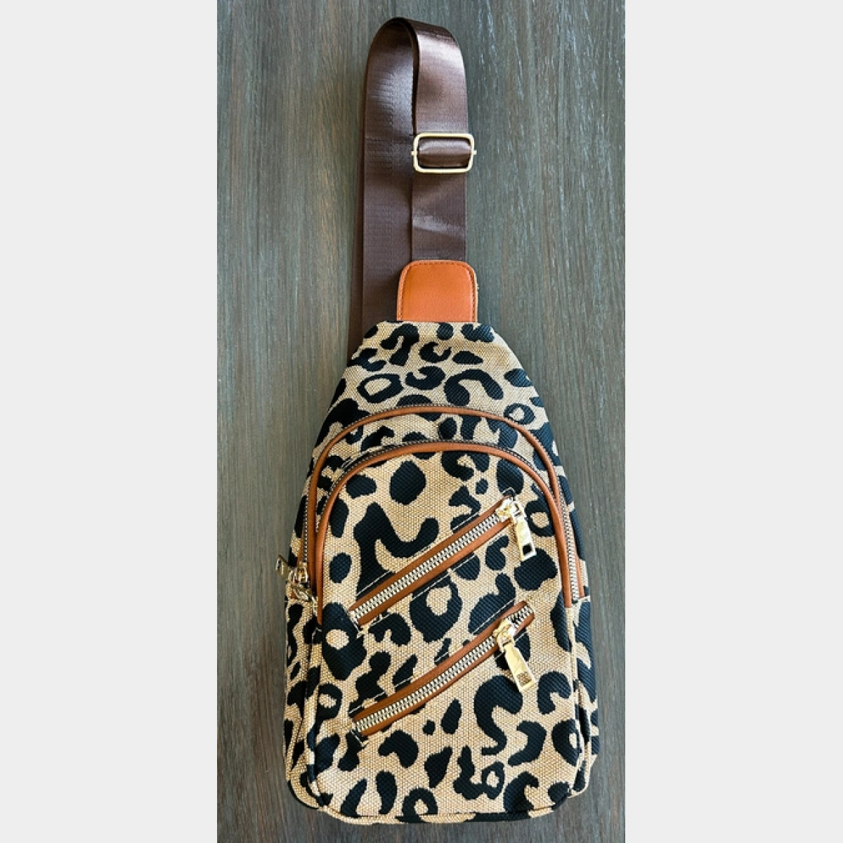 Leopard Double Zipper Crossbody Sling Bag