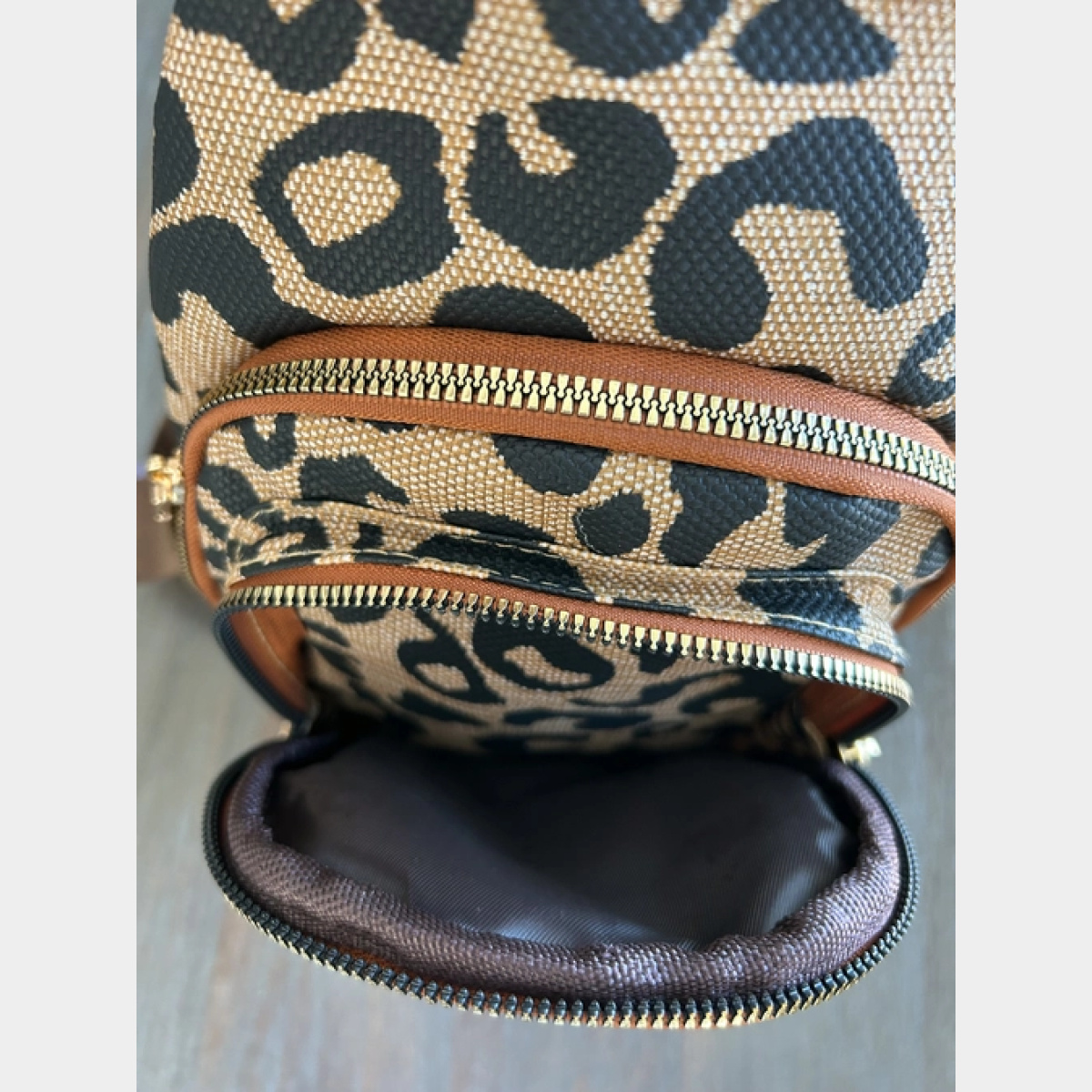 Leopard Double Zipper Crossbody Sling Bag