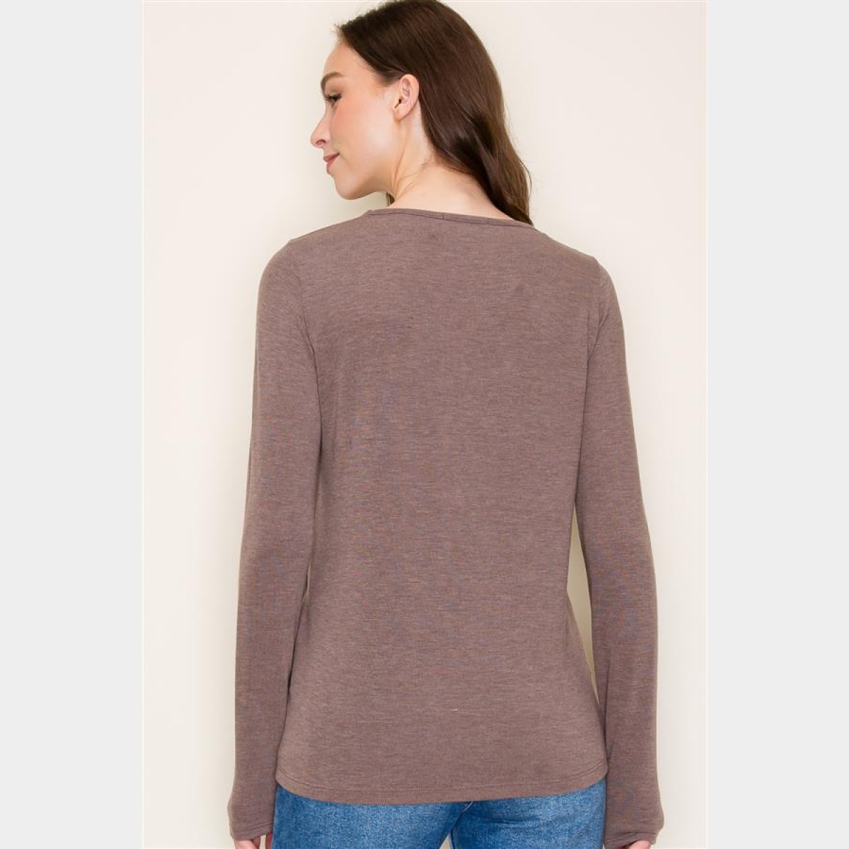 Mocha Crew Neck Out seamed Knit Top