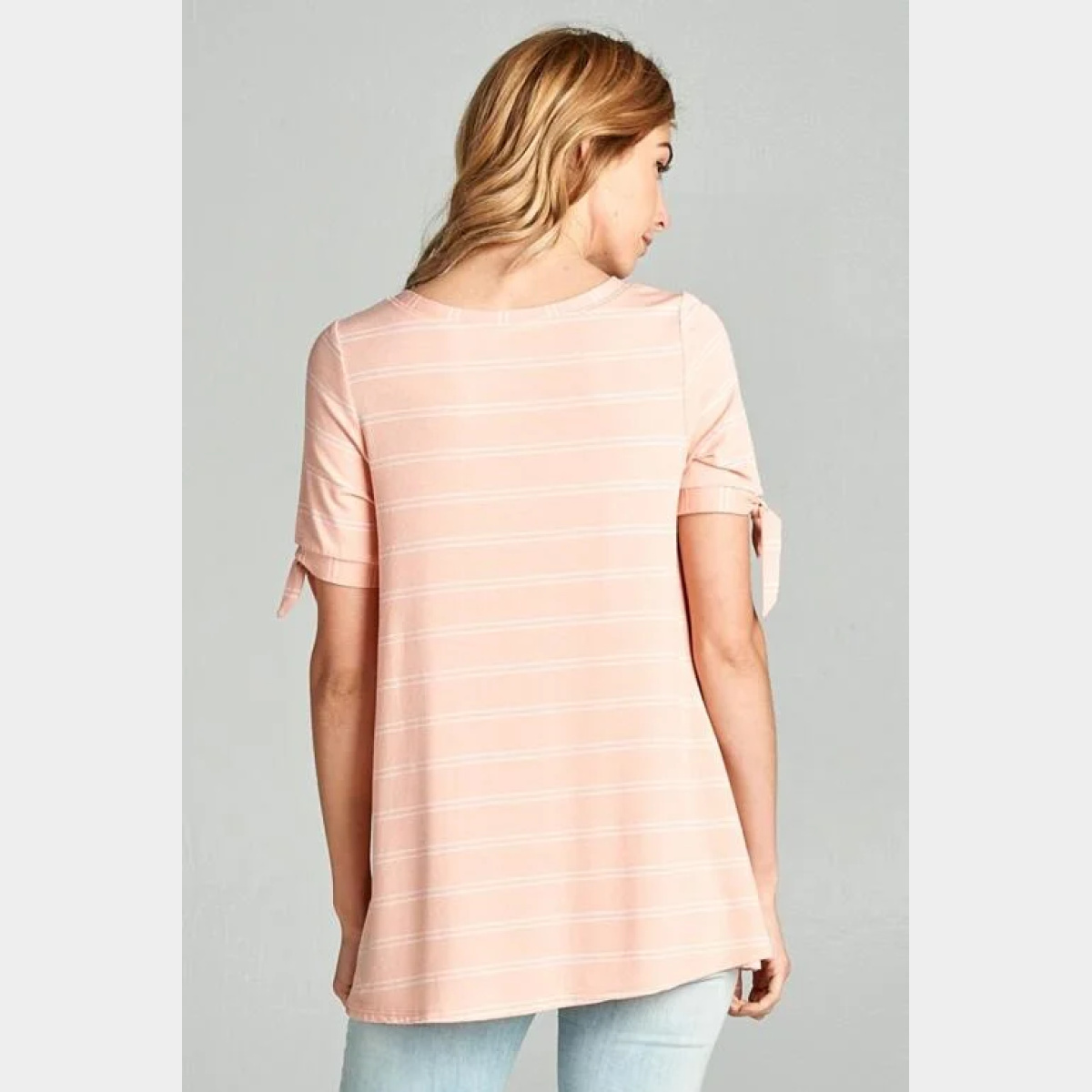 Peach Double Stripe Rayon Crepe Top