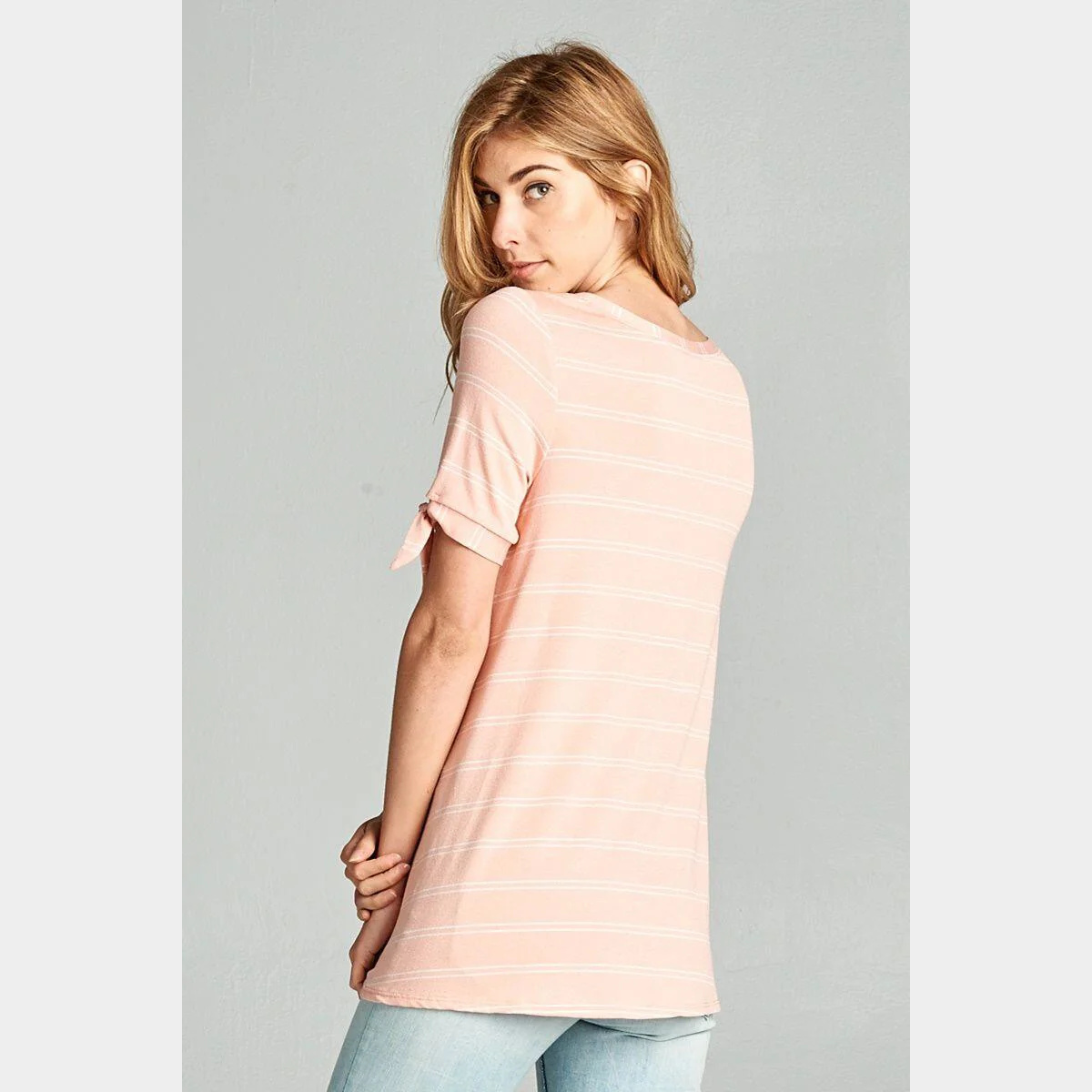 Peach Double Stripe Rayon Crepe Top