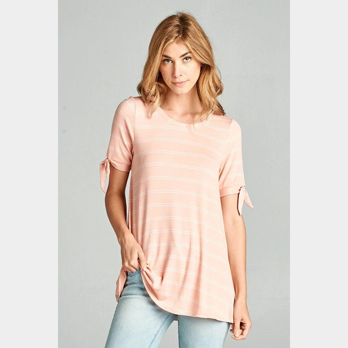 Peach Double Stripe Rayon Crepe Top