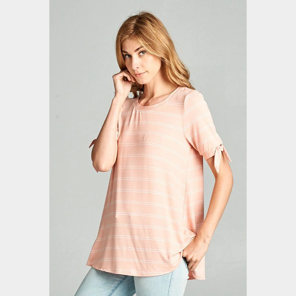 Peach Double Stripe Rayon Crepe Top