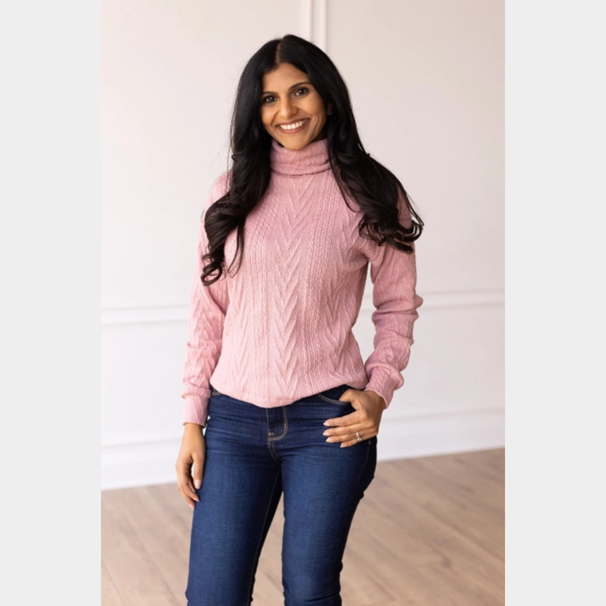 Pink Turtle Neck Knit Sweater