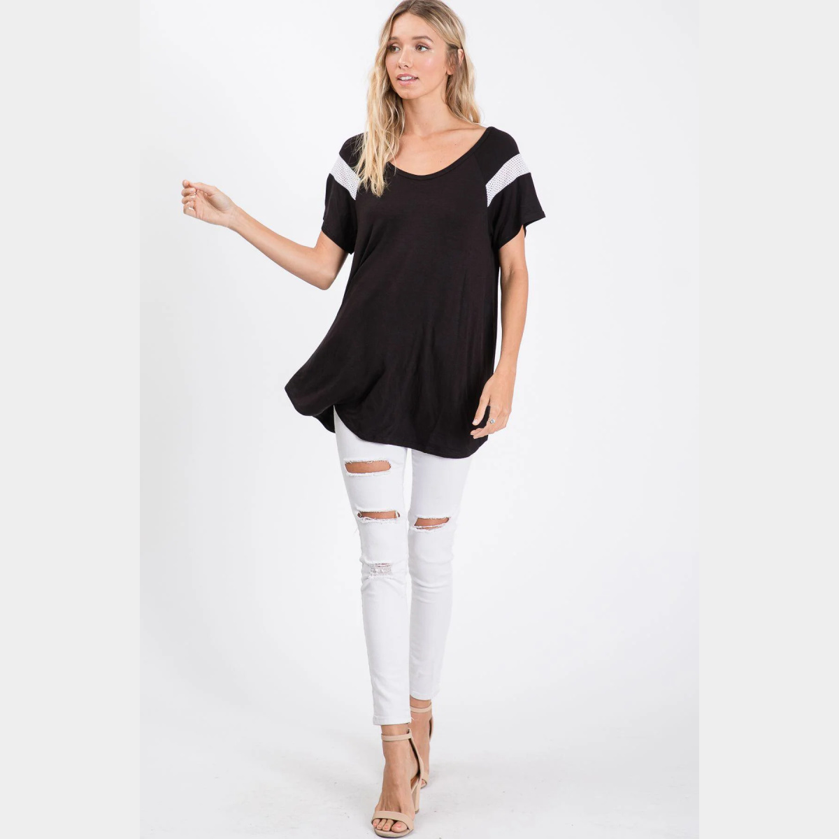 Reglan Mesh Contrast Sleeves Top