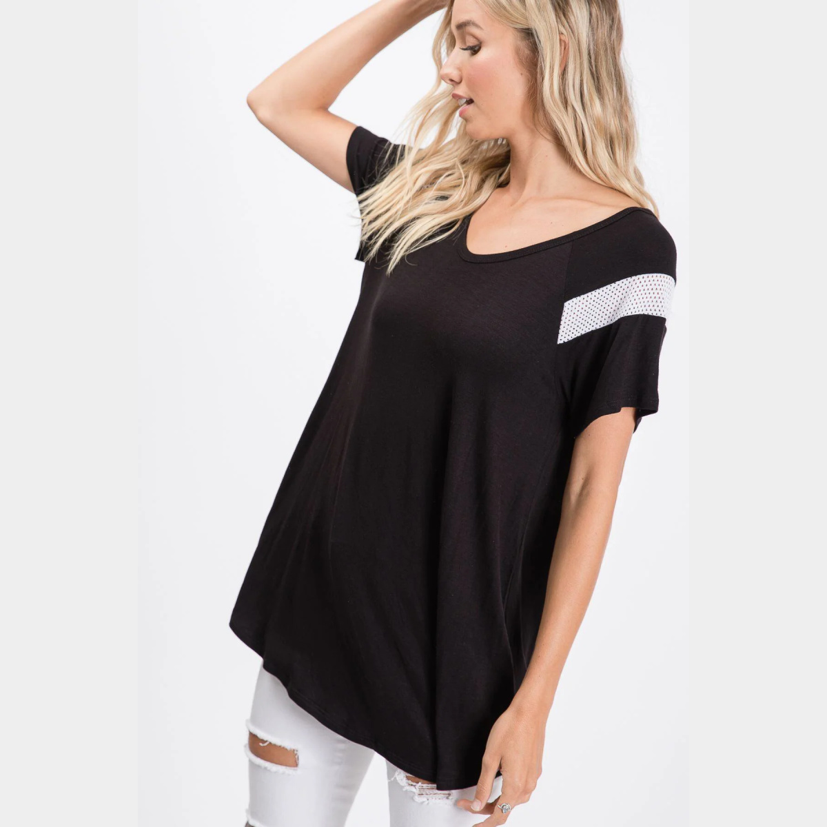 Reglan Mesh Contrast Sleeves Top