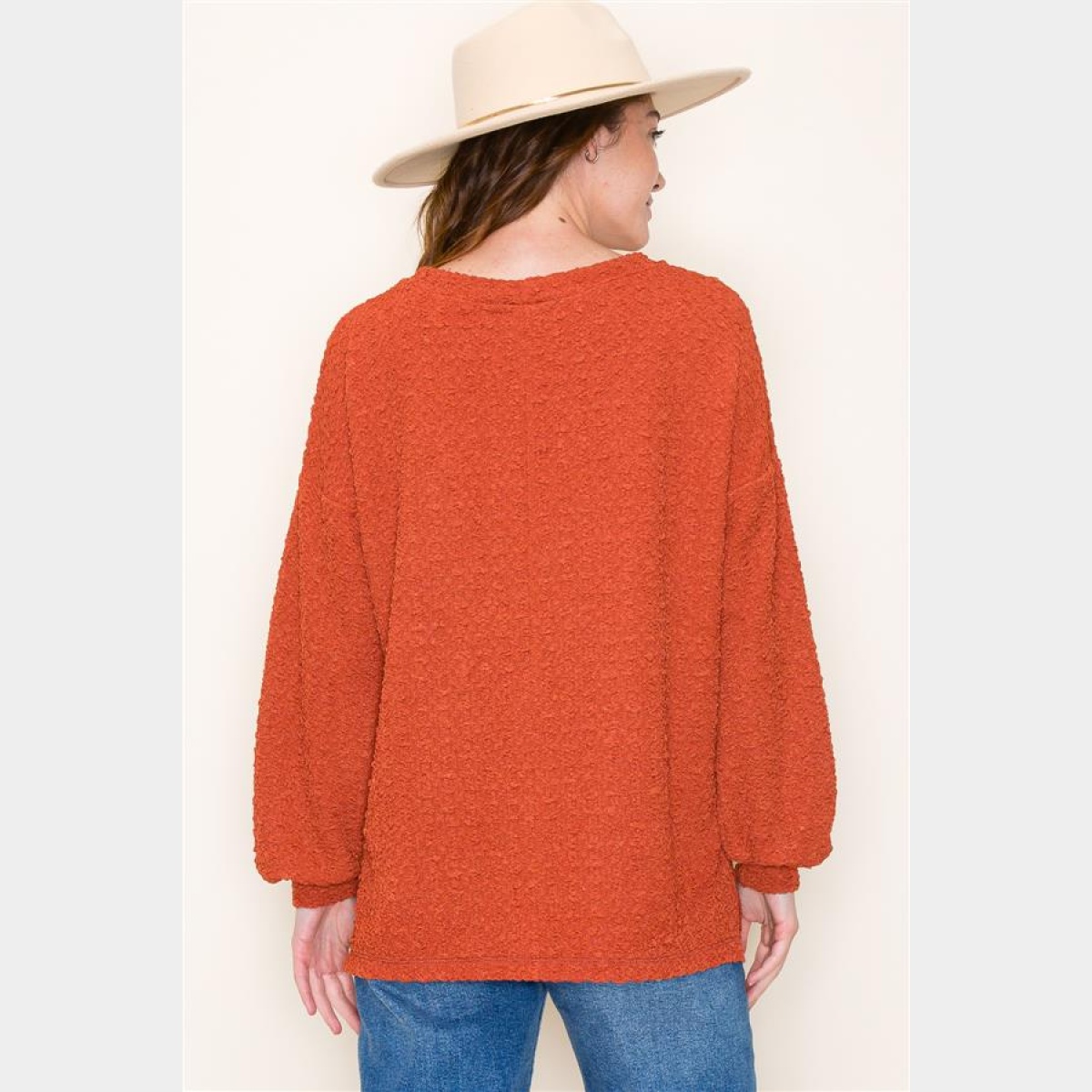 Rust Embossed Crew Neck Knit Sweater