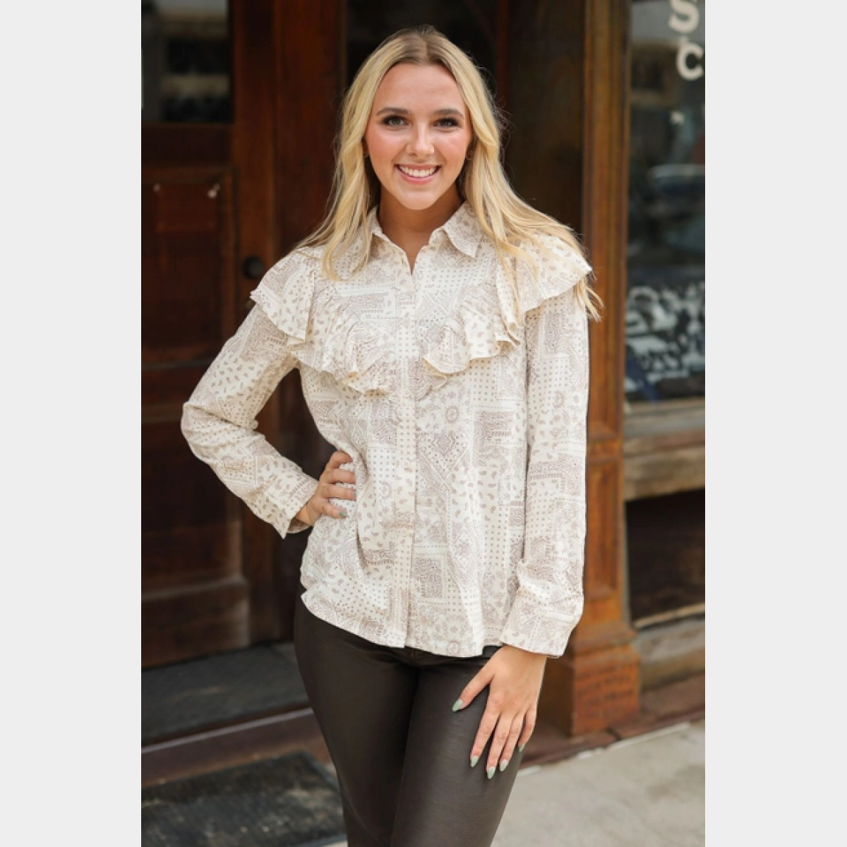 Bandana Print Ruffled Blouse