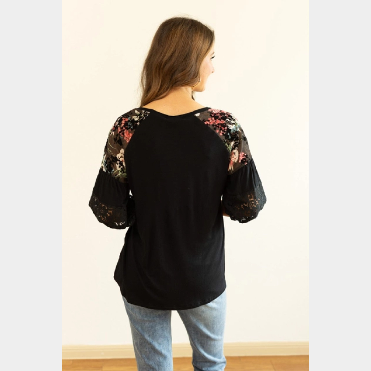 Black Top with Color-Blocked Sleeves