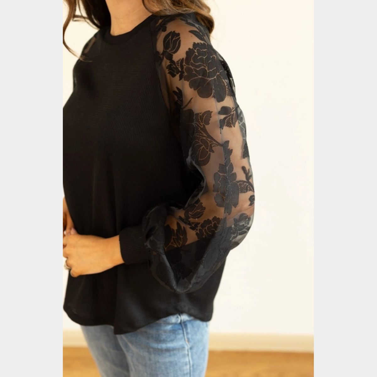 Black Top with Organza Sleeves