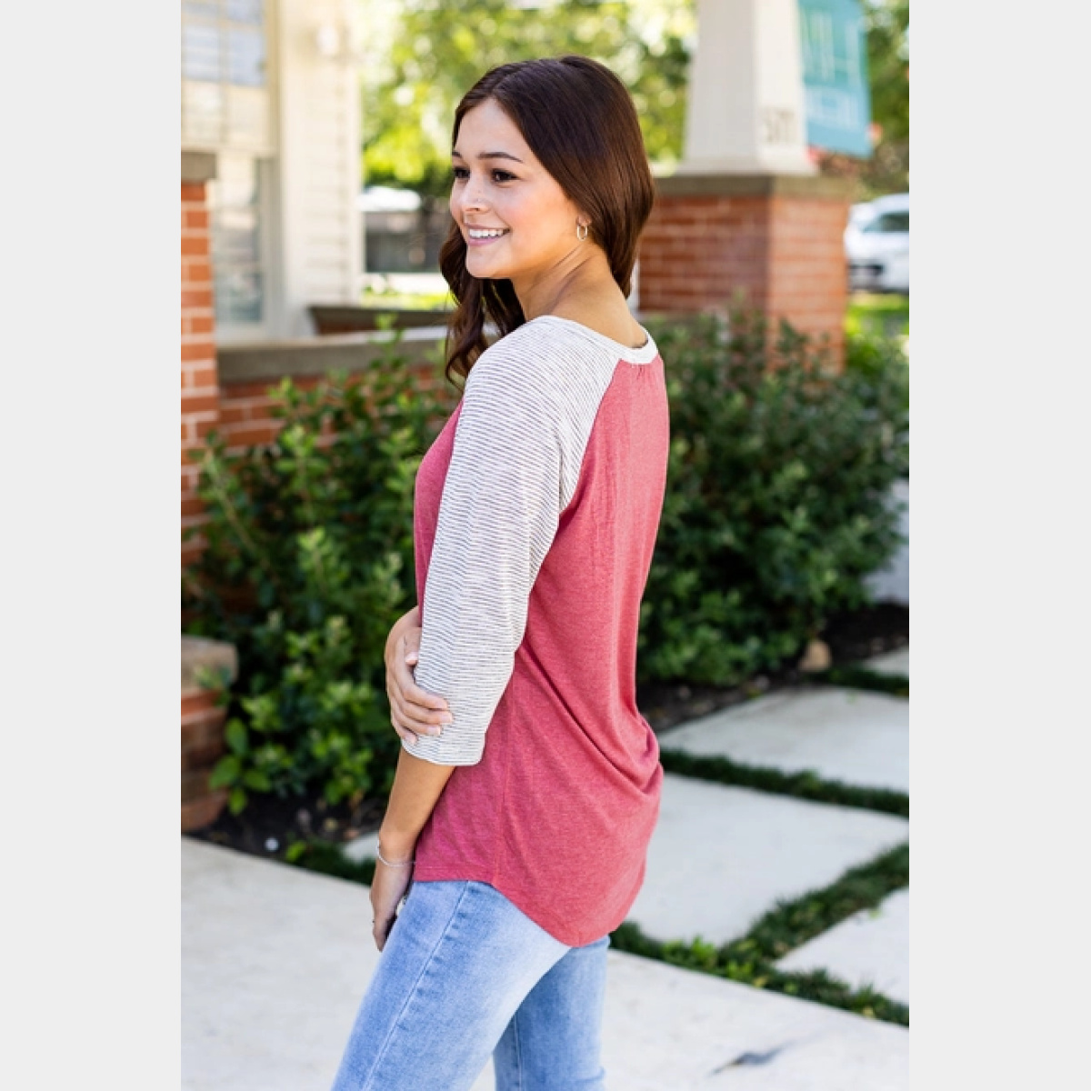 Blank Faded Red & Grey Striped Raglan