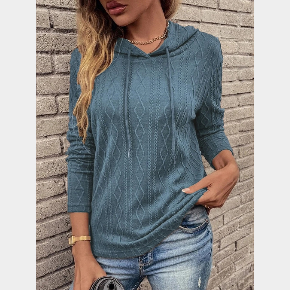 Blue Solid Casual Long Sleeved Hooded