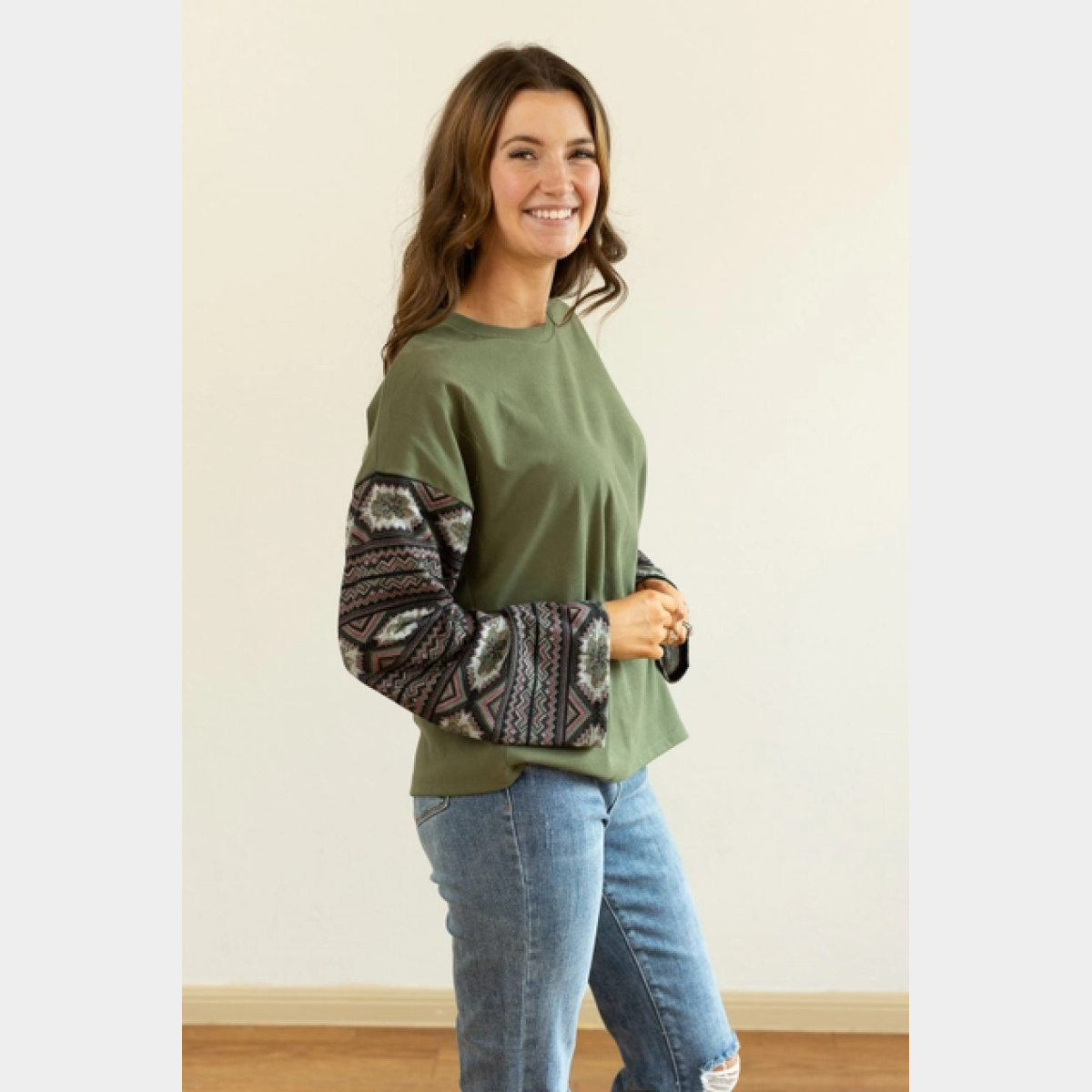 Fleece Top with Aztec Sleeves