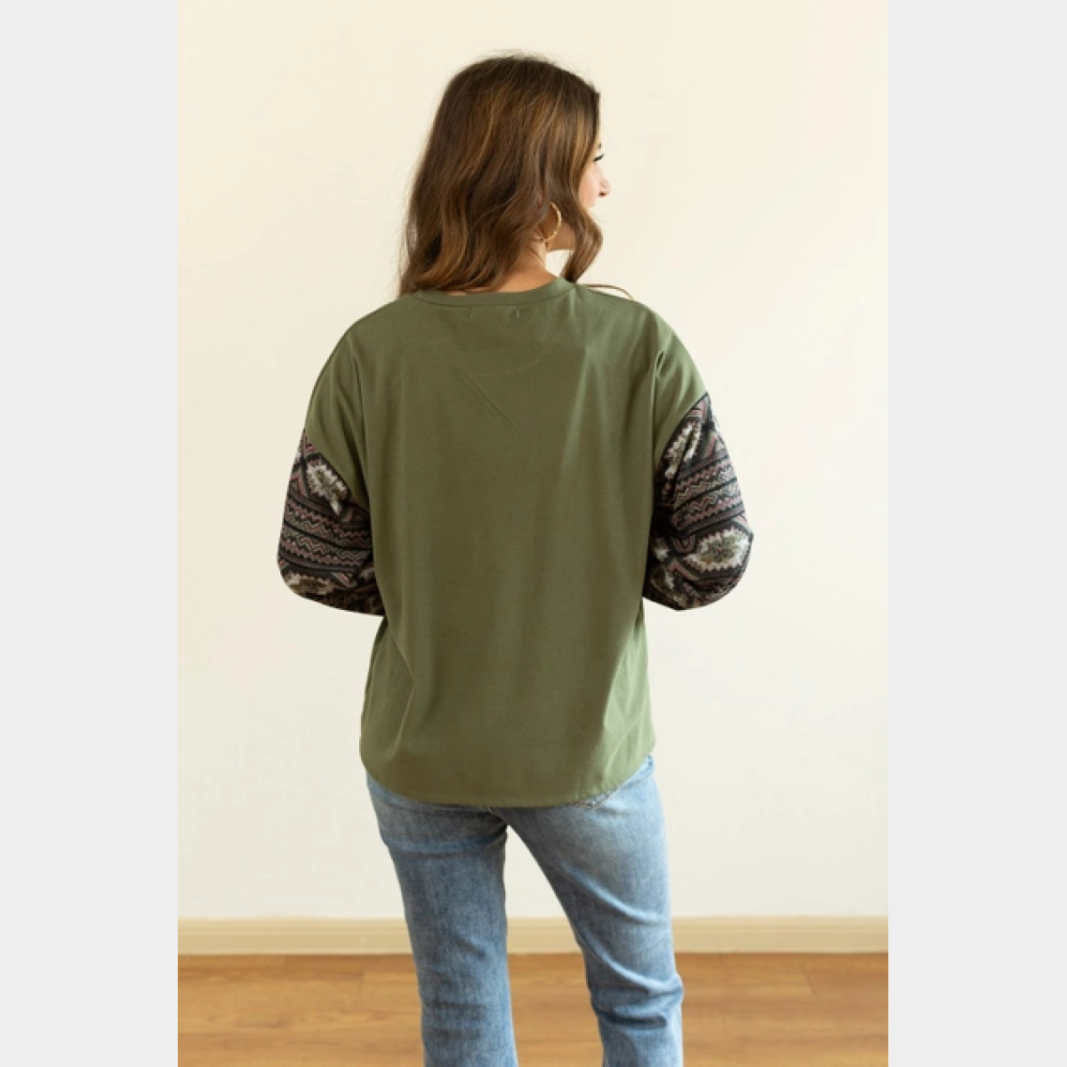 Fleece Top with Aztec Sleeves