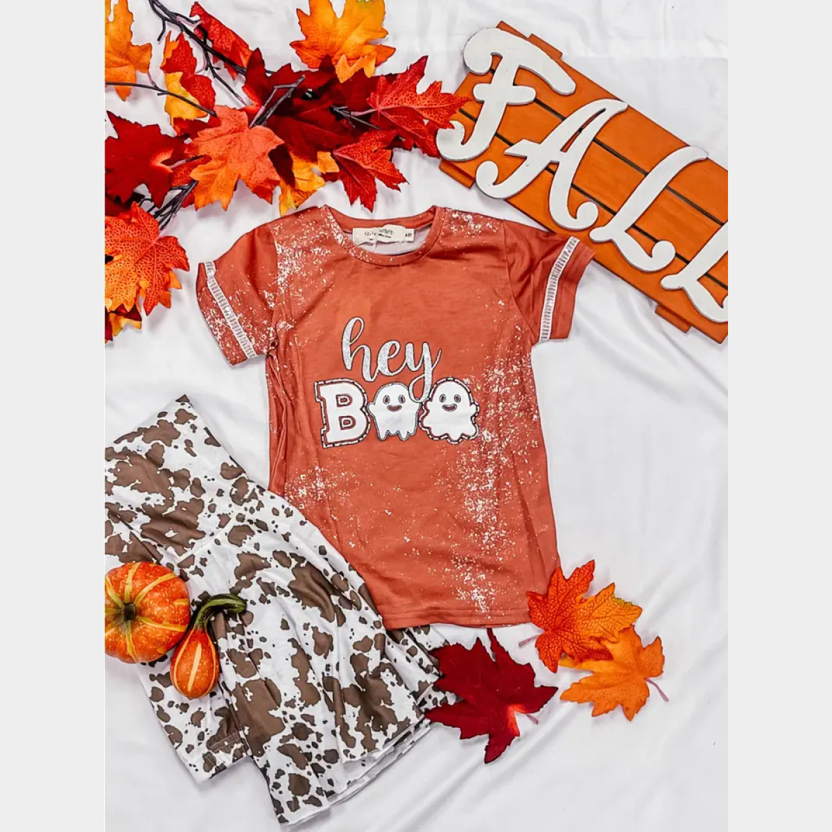 Girls' Hey Boo Ringer On Orange Splatter Tee