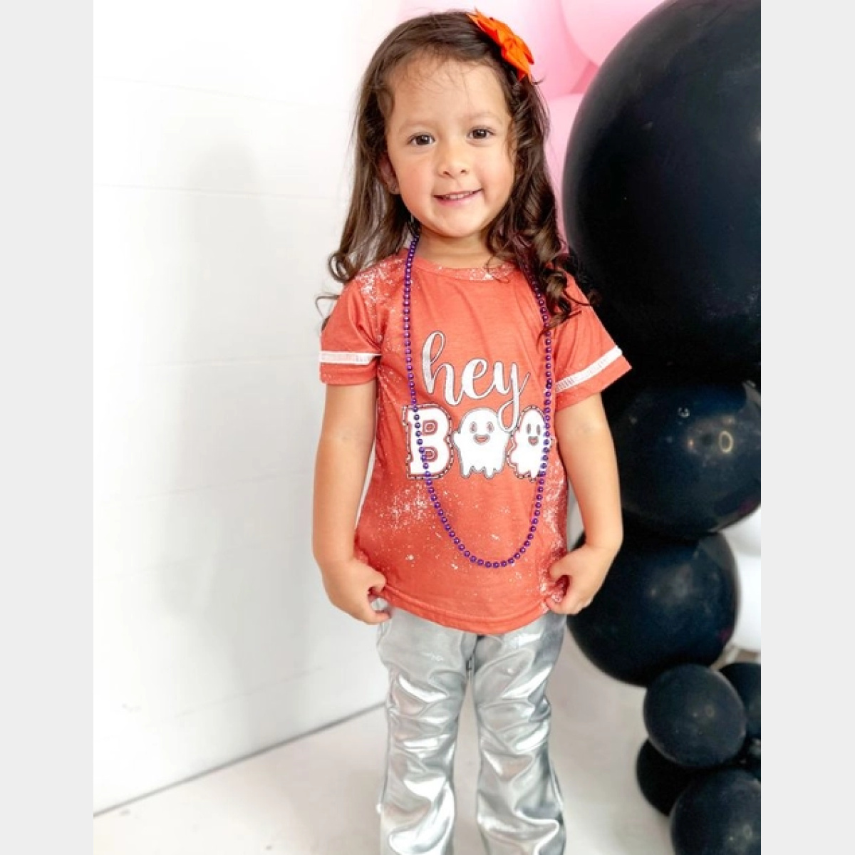 Girls' Hey Boo Ringer On Orange Splatter Tee