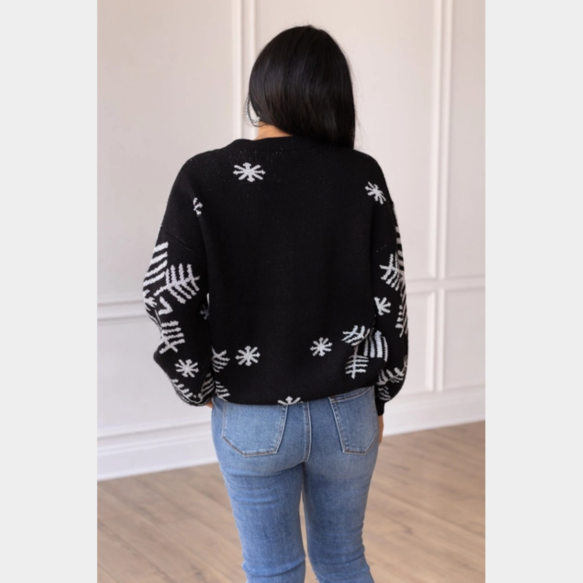 Nightfall Frost Black Sweater with Silver Snowflakes