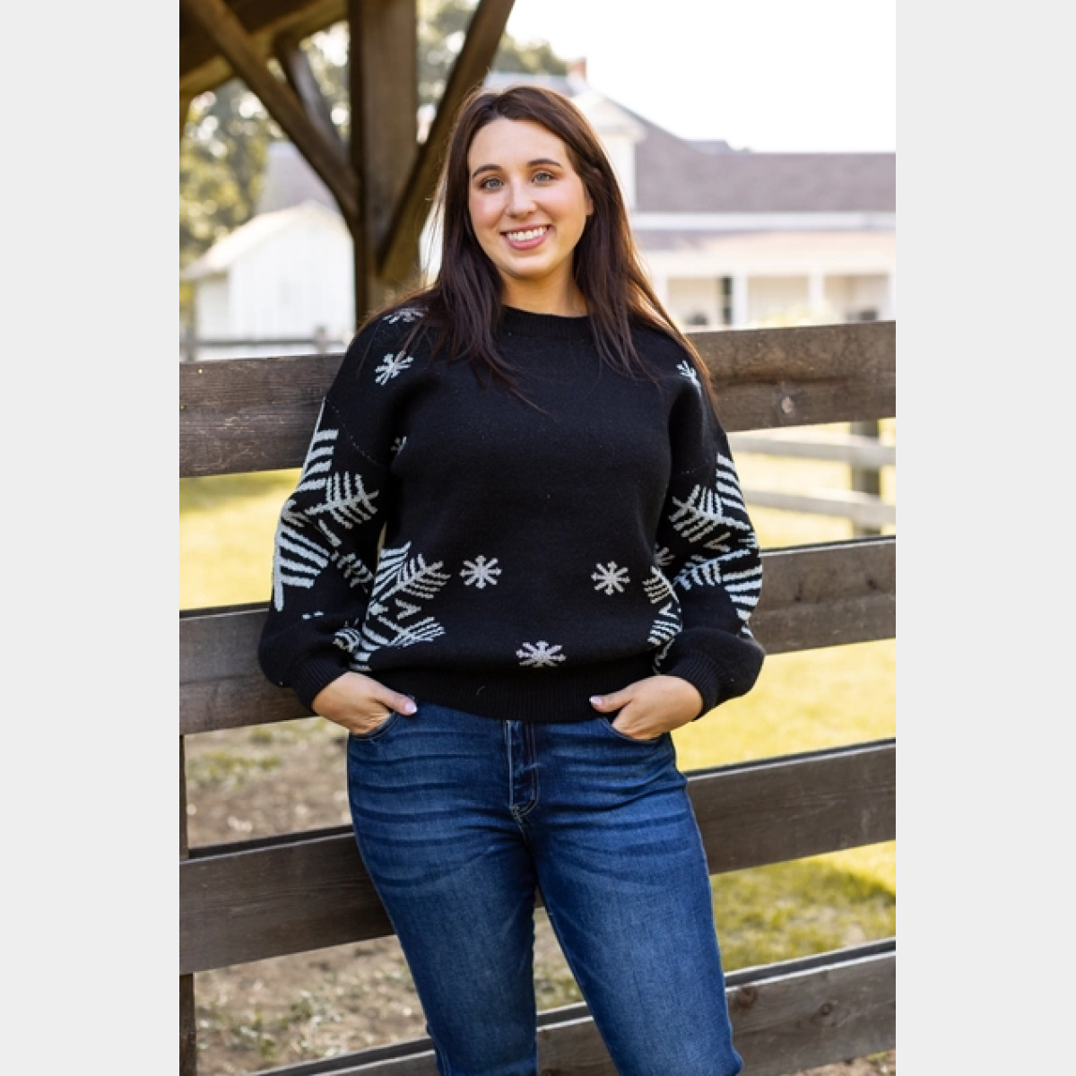 Nightfall Frost Black Sweater with Silver Snowflakes