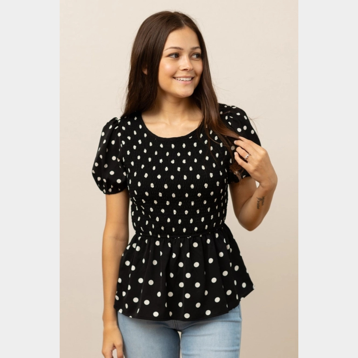 Polka Dot Smocked Blouse