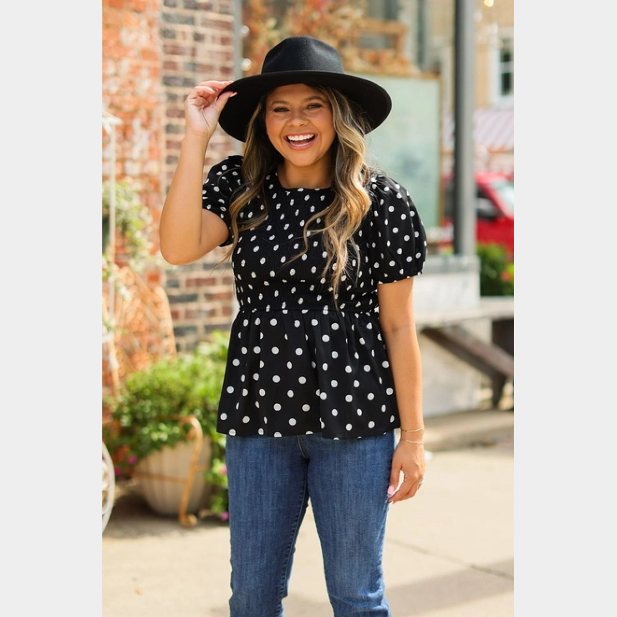 Polka Dot Smocked Blouse