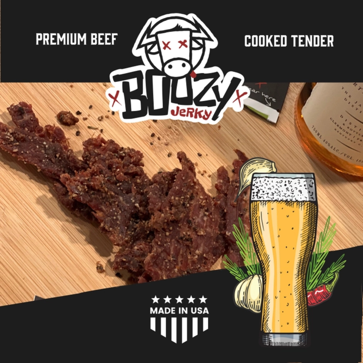 Rosemary Garlicky Pilsner Beef Jerky