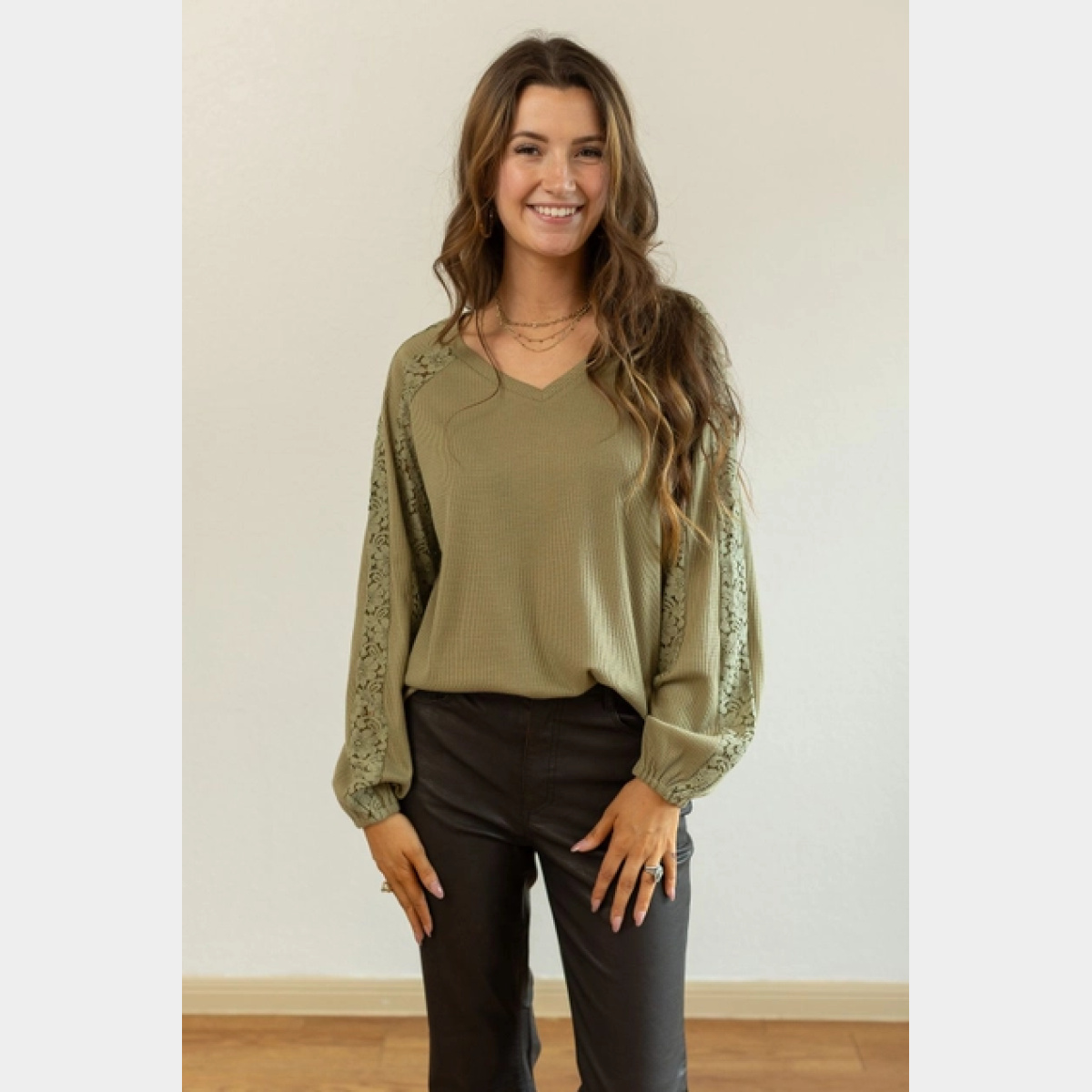 Sage Waffle Knit Top