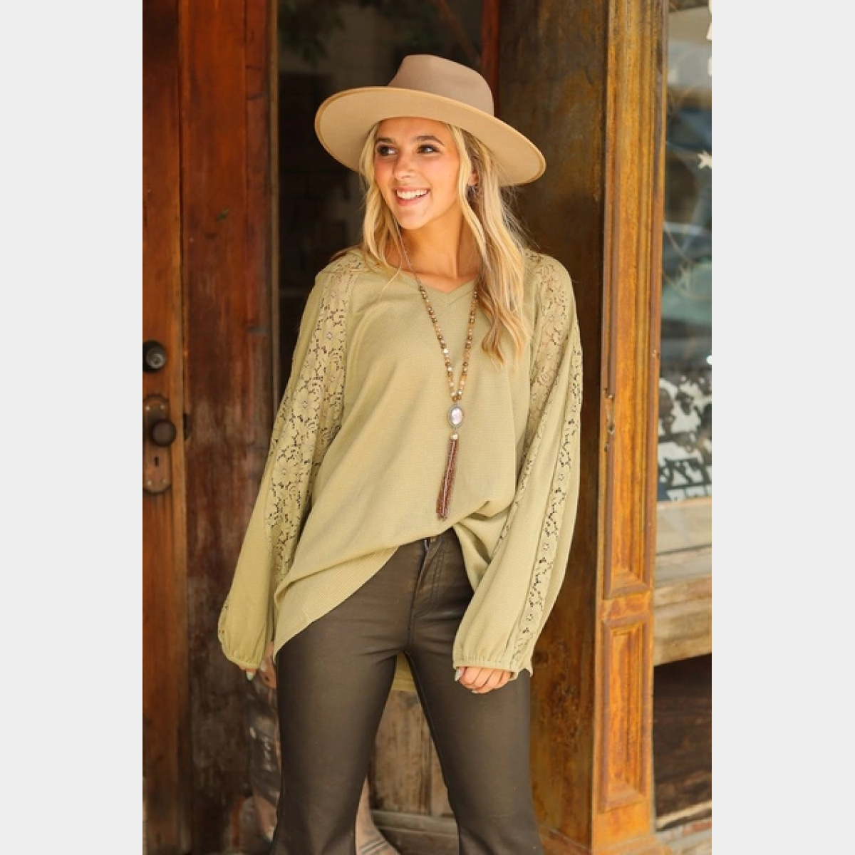 Sage Waffle Knit Top