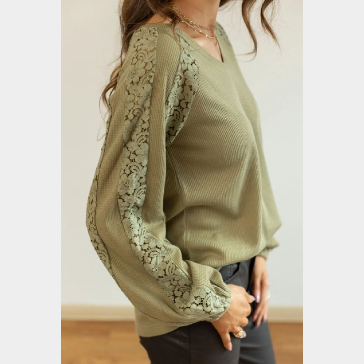 Sage Waffle Knit Top