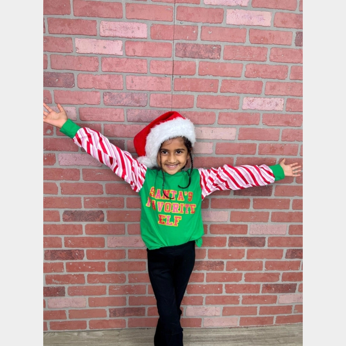 Santa's Favorite Elf Green Candy Cane Girls Top