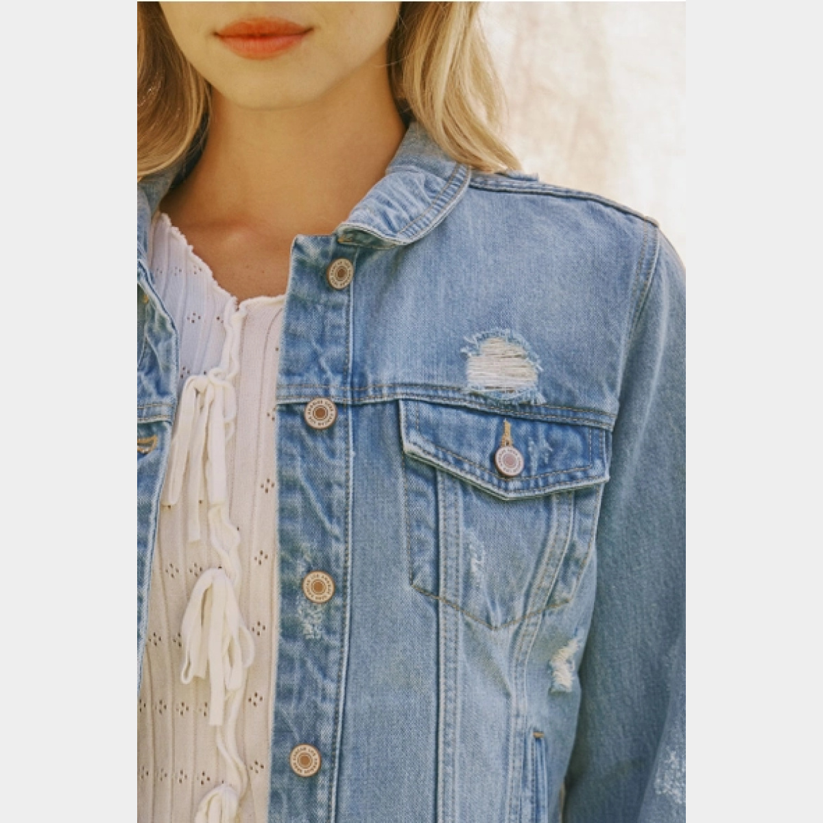 Bianca Distressed Denim Jacket - Dash Outfitters