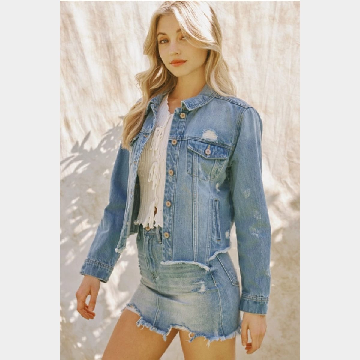 Bianca Distressed Denim Jacket - Dash Outfitters