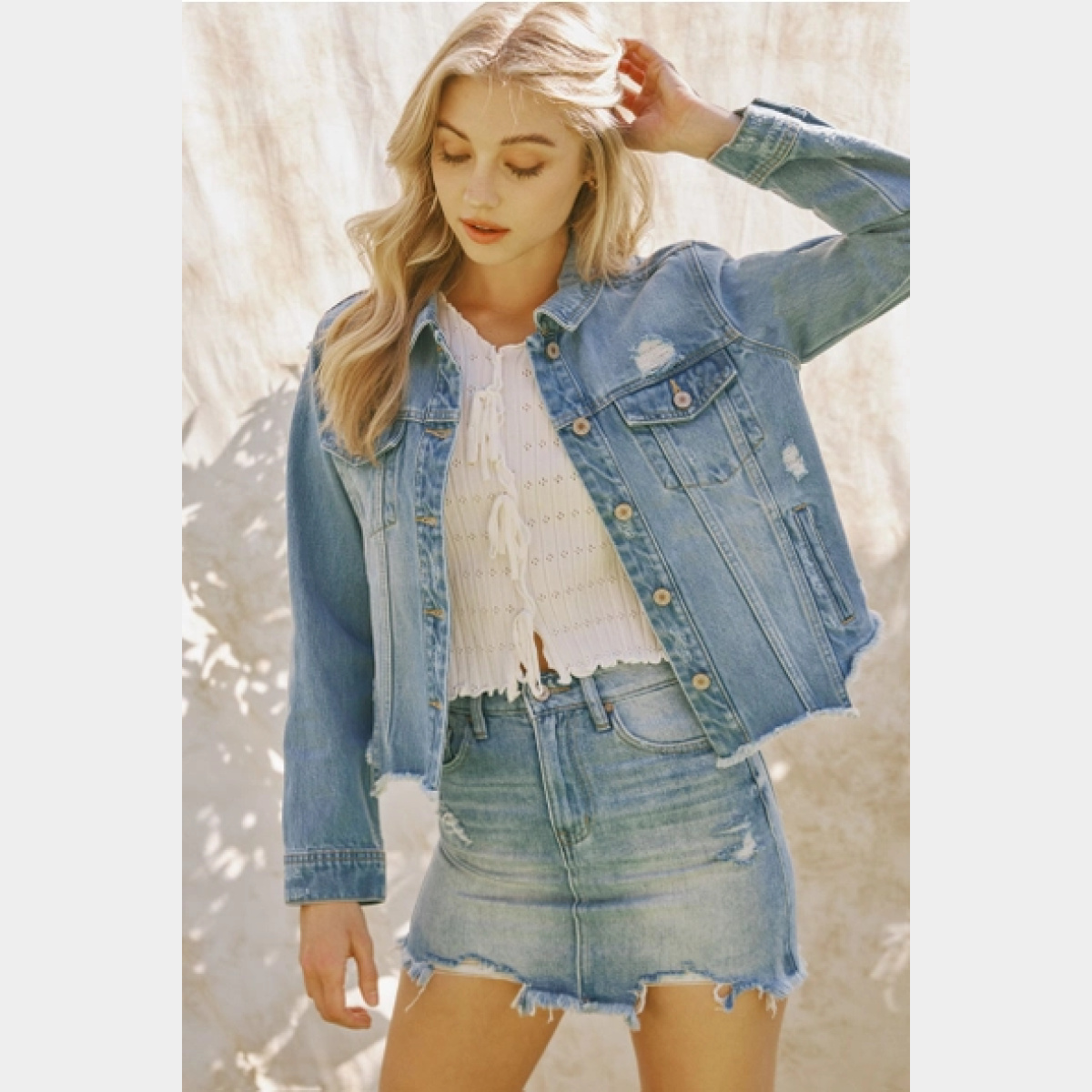 Bianca Distressed Denim Jacket - Dash Outfitters