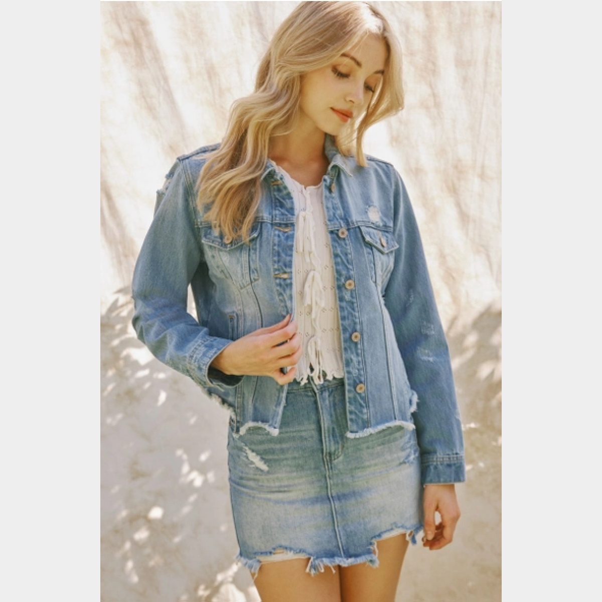 Bianca Distressed Denim Jacket - Dash Outfitters