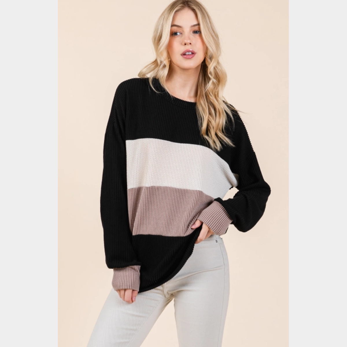 Black Color Block Striped Top - Dash Outfitters