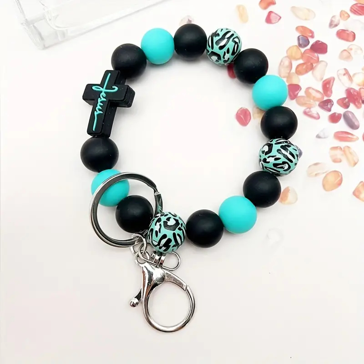 Black Leopard Print Faith Charm Wristlet