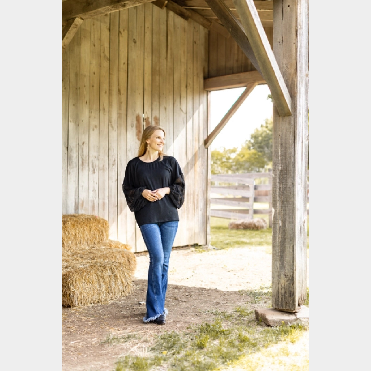 Black Top with Gauze Sleeves