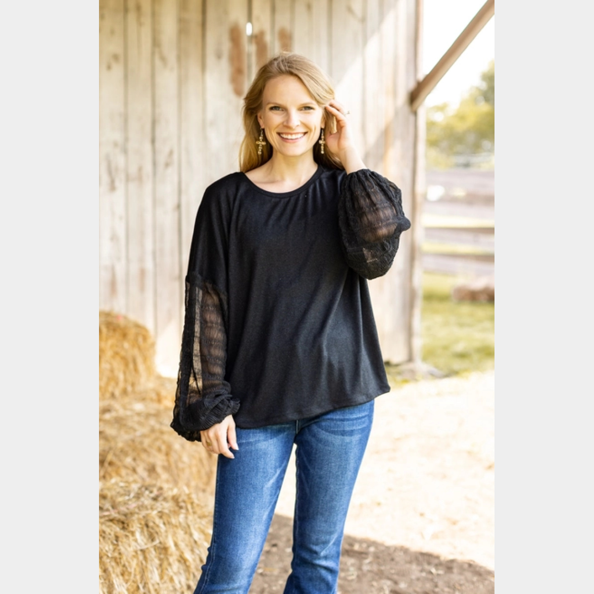 Black Top with Gauze Sleeves